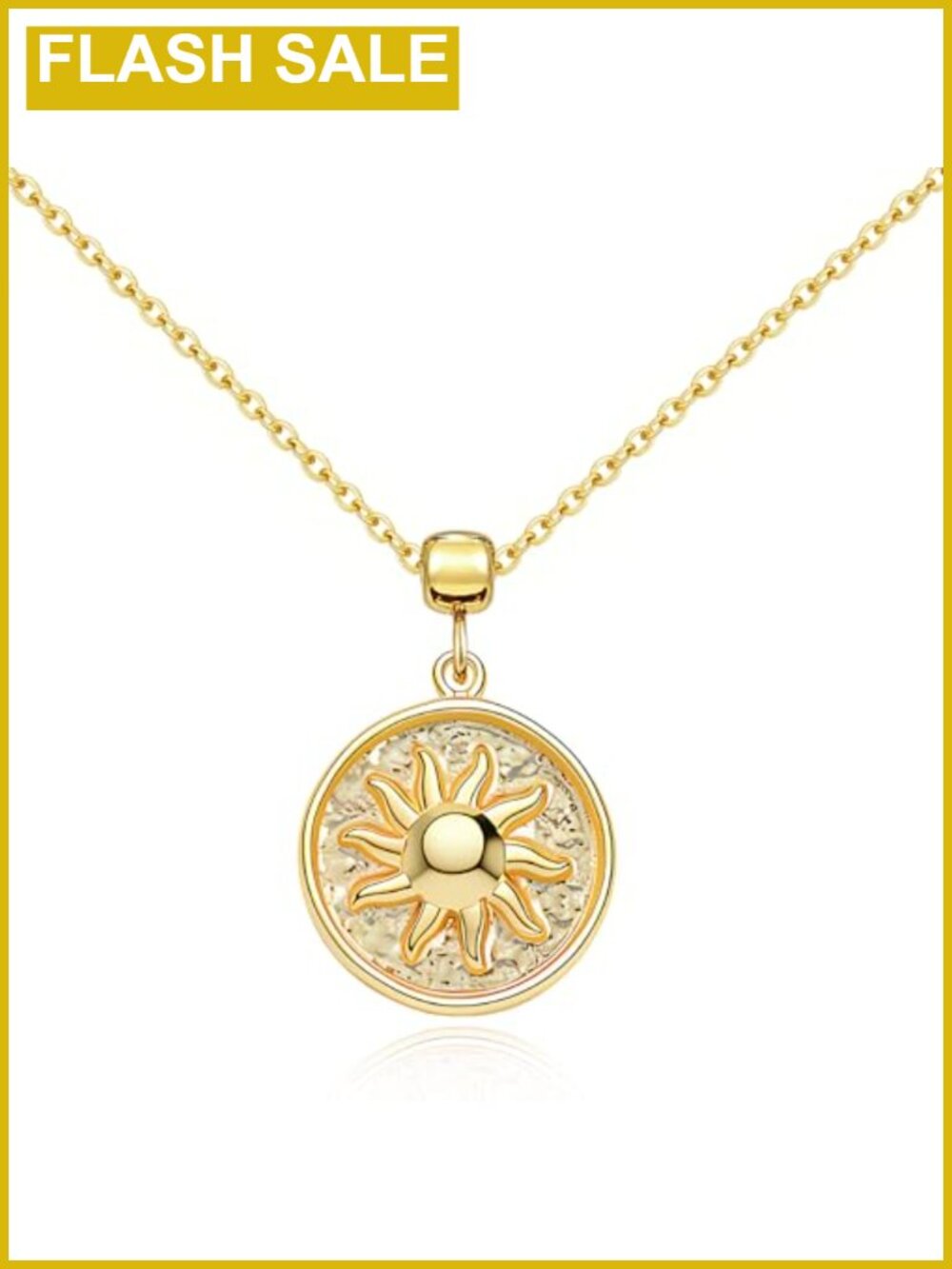 14K Gold Plated Sunburst Pendant Necklace 19 in Adjustable Chain